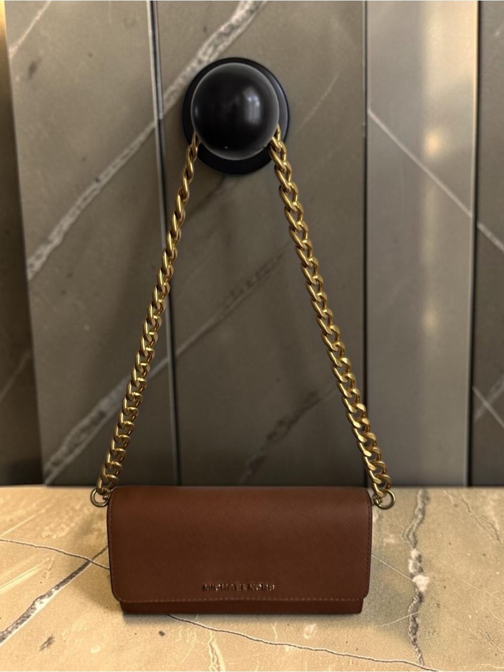 NWOT Michael Kors Chestnut Saffiano Leather Crossbody with Gold Chain - Picture 3 of 6